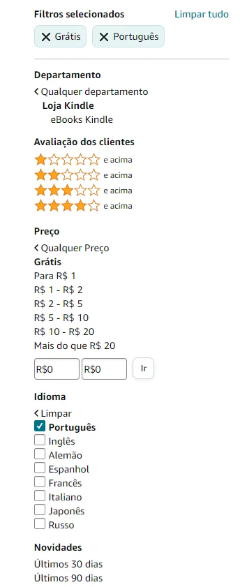 Site Amazon - filtros