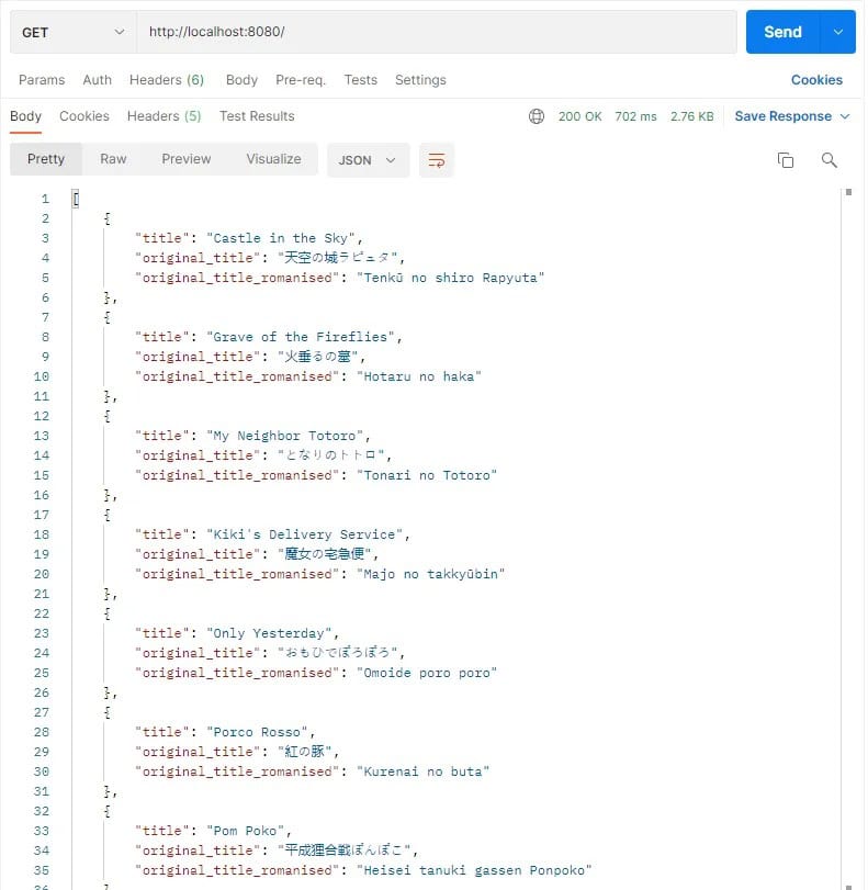 Movies in Postman
