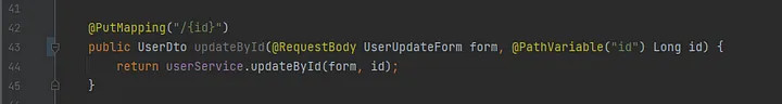 Método updateById na classe UserController