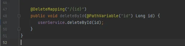 Método deleteById na classe UserController